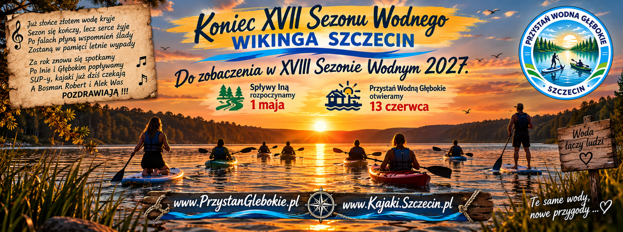 Koniec XVII sezonu wodnego Wikinga Szczecin — spływy Ina od 1 maja, Przystań od 13 czerwca 2027