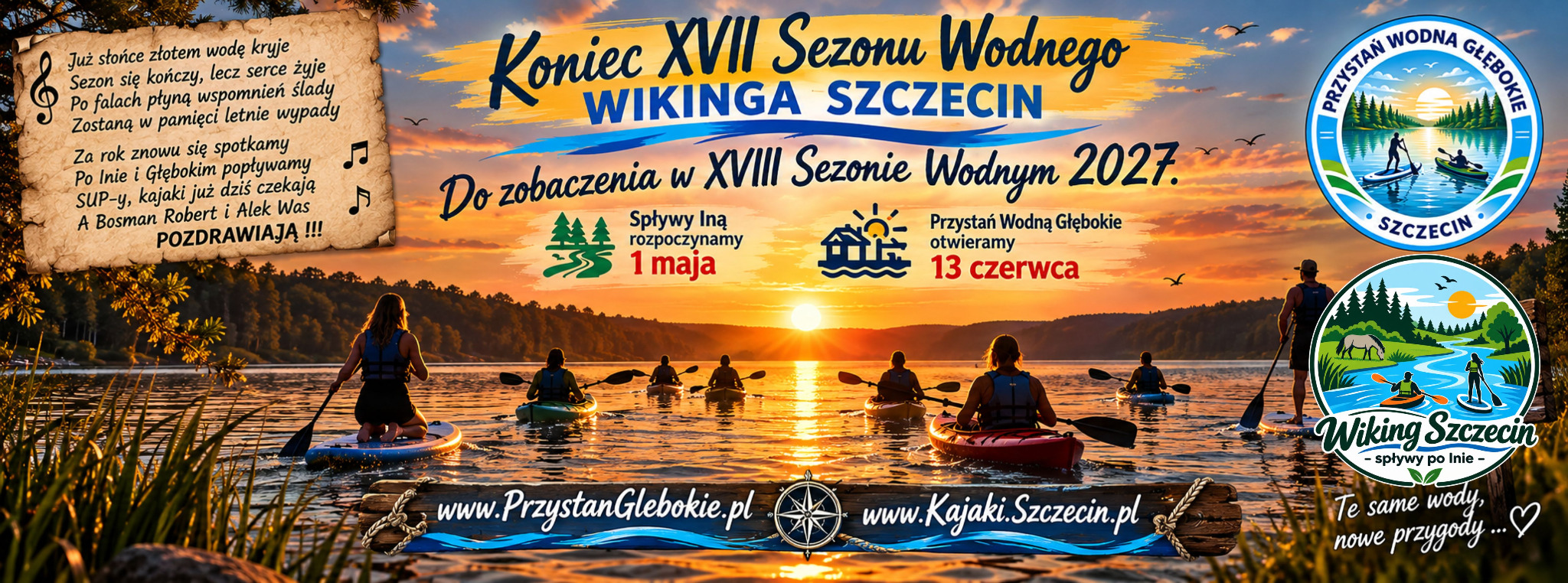 Koniec XVII sezonu wodnego Wikinga Szczecin — spływy Ina od 1 maja, Przystań od 13 czerwca 2027